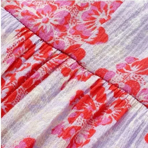 ME+EM 2 Layered Violets Print Midi Dress EUC Belt Lined Floral Fit Flare - Picture 6 of 16